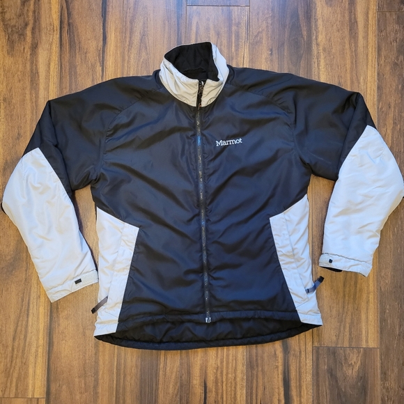 Women's Y2k Marmot Insulated Full Zip jacket Size Large black Grey - Picture 1 of 13